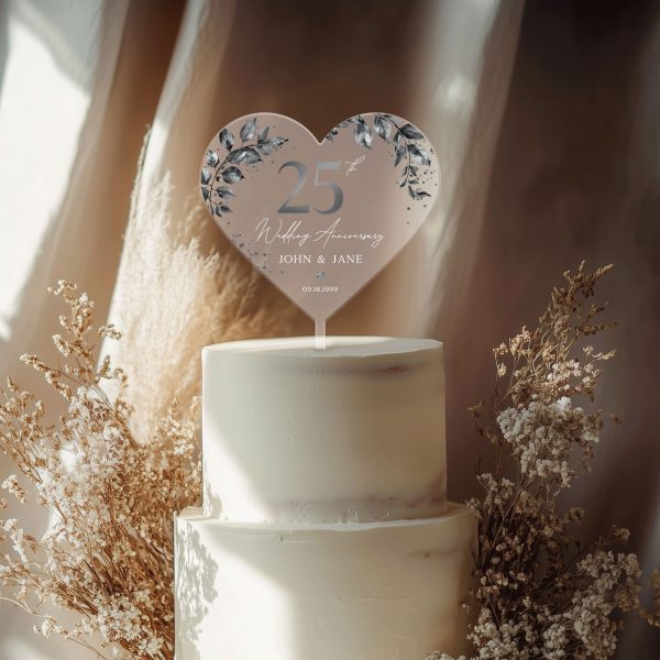 25th Anniversary Cake Topper, Silver Wedding Anniversary