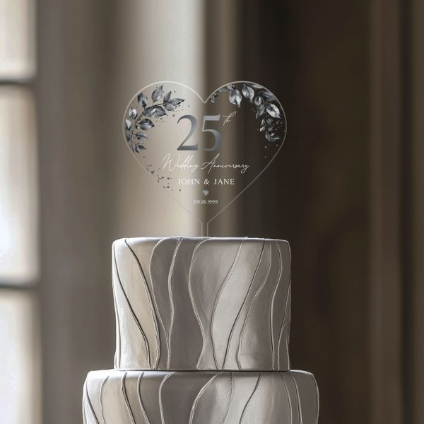 25th Anniversary Cake Topper, Silver Wedding Anniversary