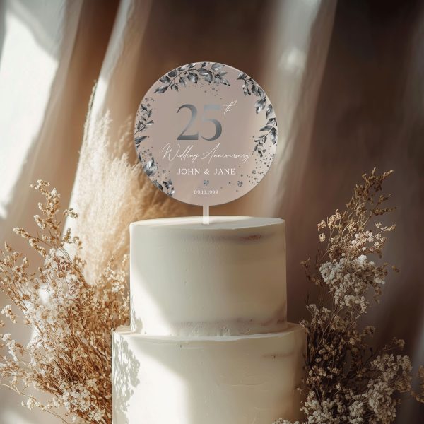 25th Anniversary Cake Topper, Silver Wedding Anniversary