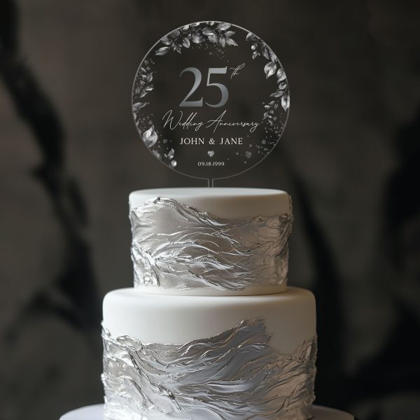 25th Anniversary Cake Topper, Silver Wedding Anniversary