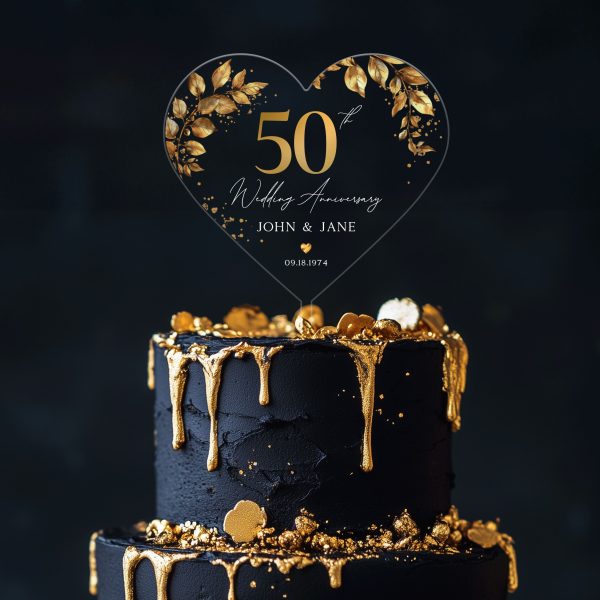 50th Anniversary Cake Topper, Gold Wedding Anniversary