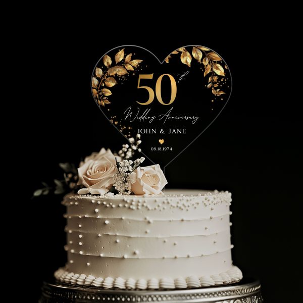 50th Anniversary Cake Topper, Gold Wedding Anniversary