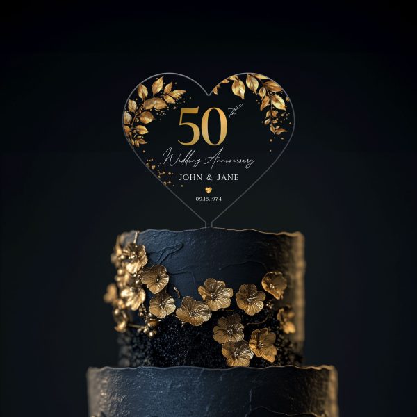 50th Anniversary Cake Topper, Gold Wedding Anniversary