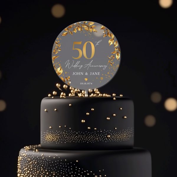 50th Anniversary Cake Topper, Gold Wedding Anniversary