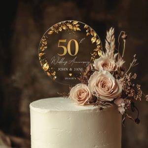 50th Anniversary Cake Topper, Gold Wedding Anniversary