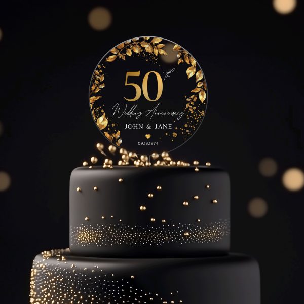 50th Anniversary Cake Topper, Gold Wedding Anniversary