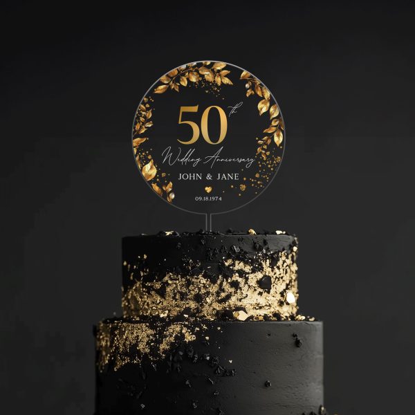 50th Anniversary Cake Topper, Gold Wedding Anniversary