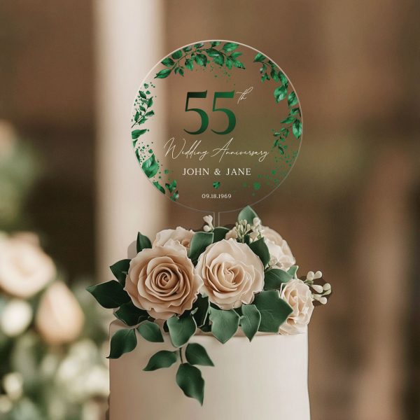 55th Anniversary Cake Topper, Emerald Wedding Anniversary
