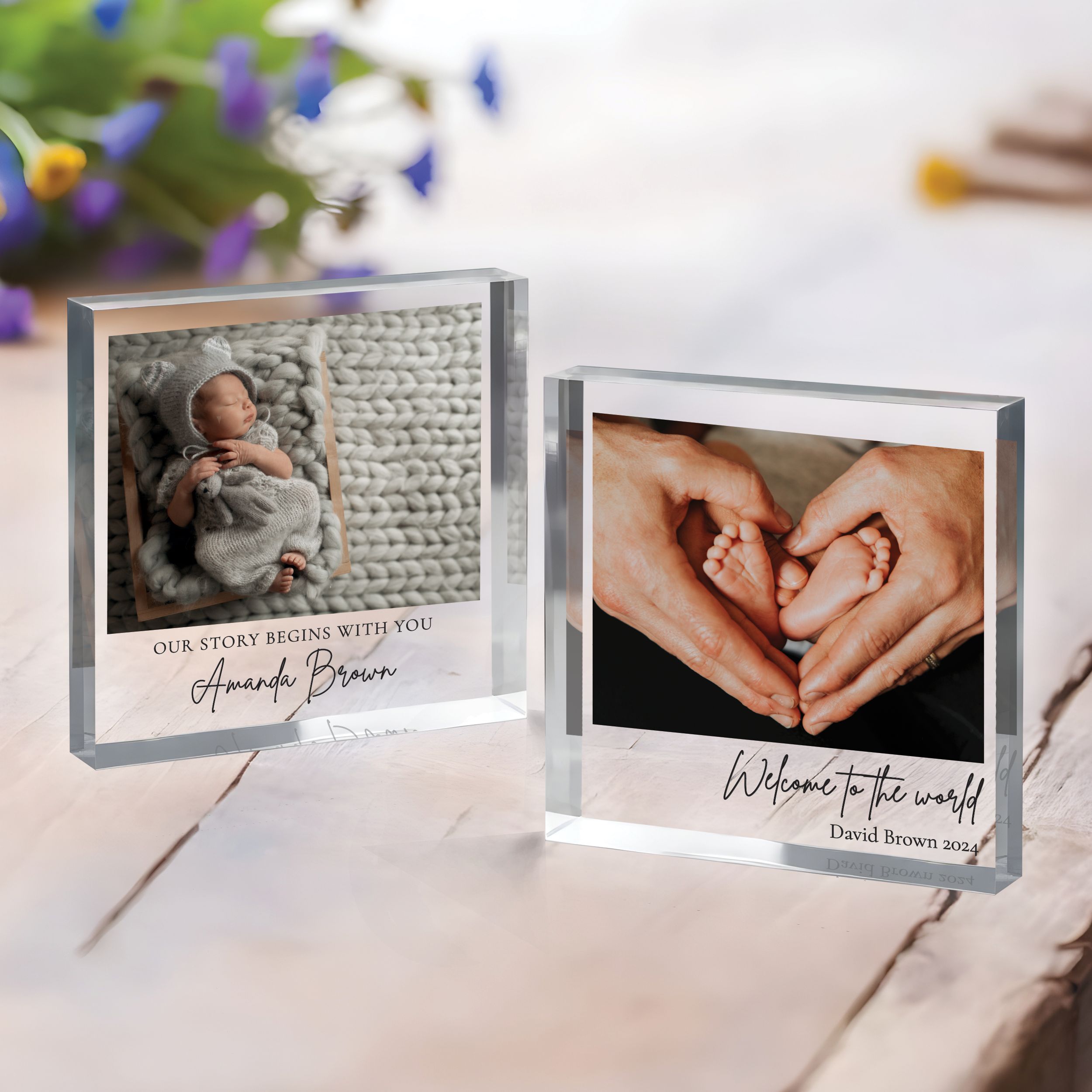 Baby Welcome to the World, Our Story Begins with you 1 New Baby Gift, Personalized Photo Acrylic Block, Nursery Decor