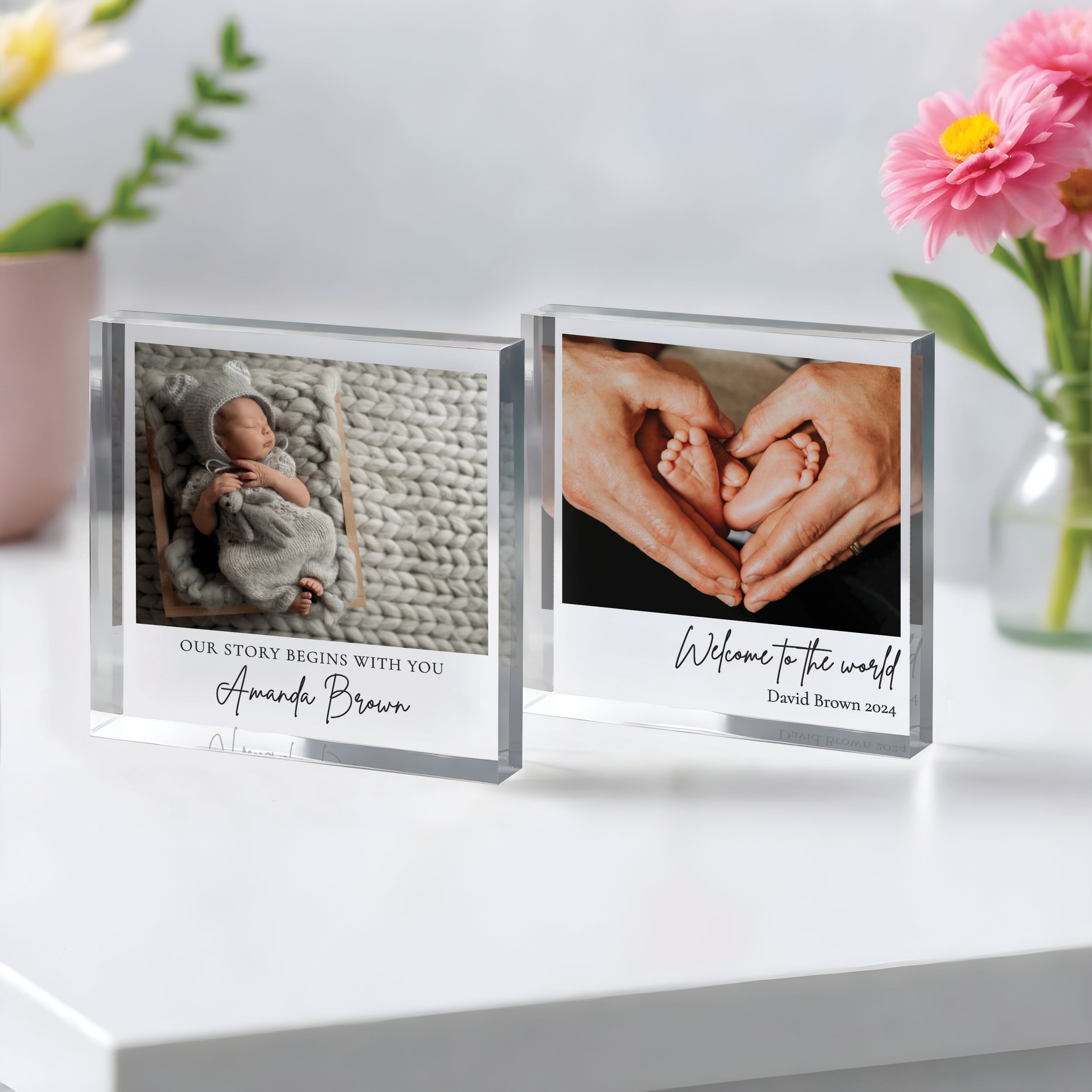 Baby Welcome to the World, Our Story Begins with you 10 New Baby Gift, Personalized Photo Acrylic Block, Nursery Decor