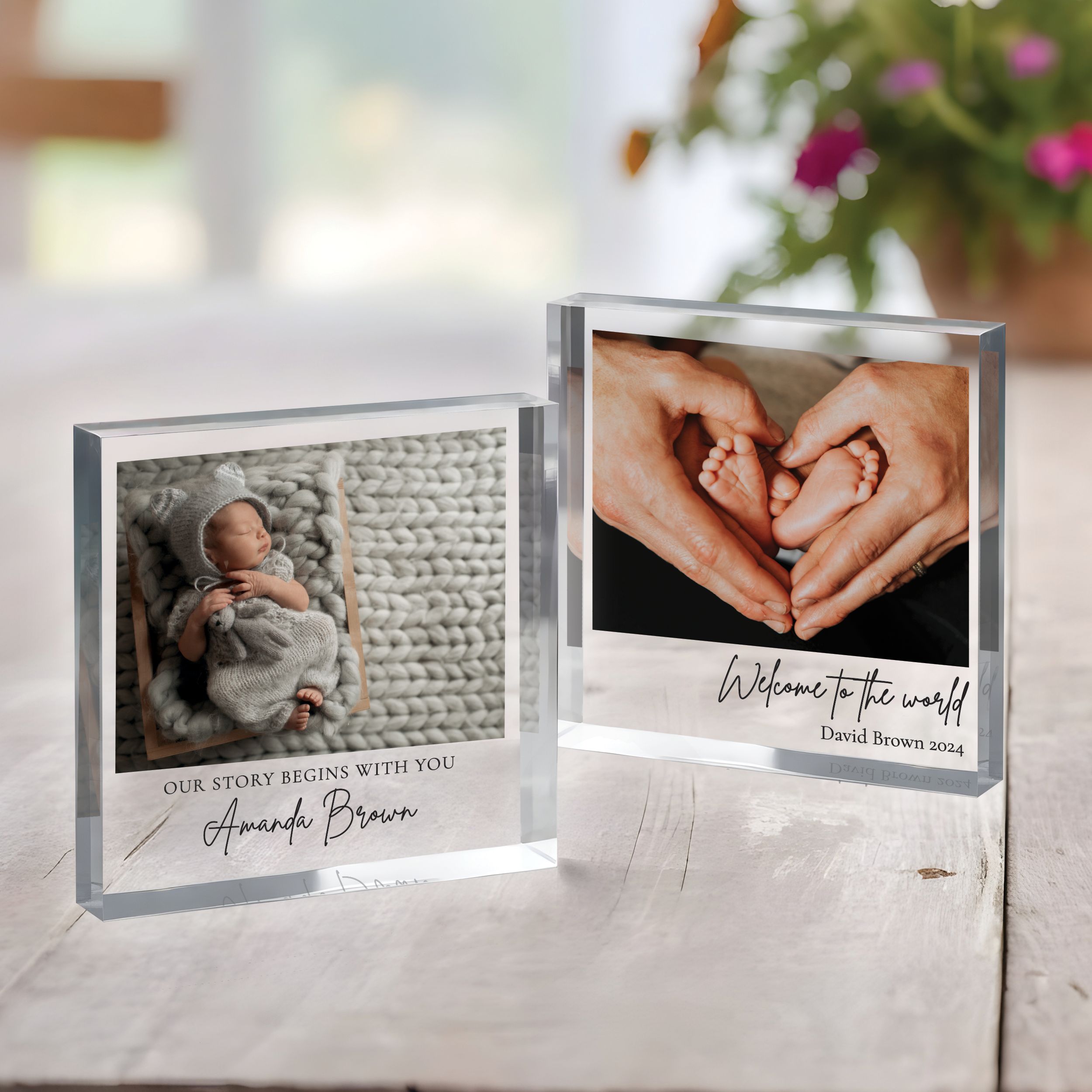 Baby Welcome to the World, Our Story Begins with you 2 New Baby Gift, Personalized Photo Acrylic Block, Nursery Decor