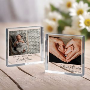New Baby Gift, Personalized Photo Acrylic Block, Nursery Decor