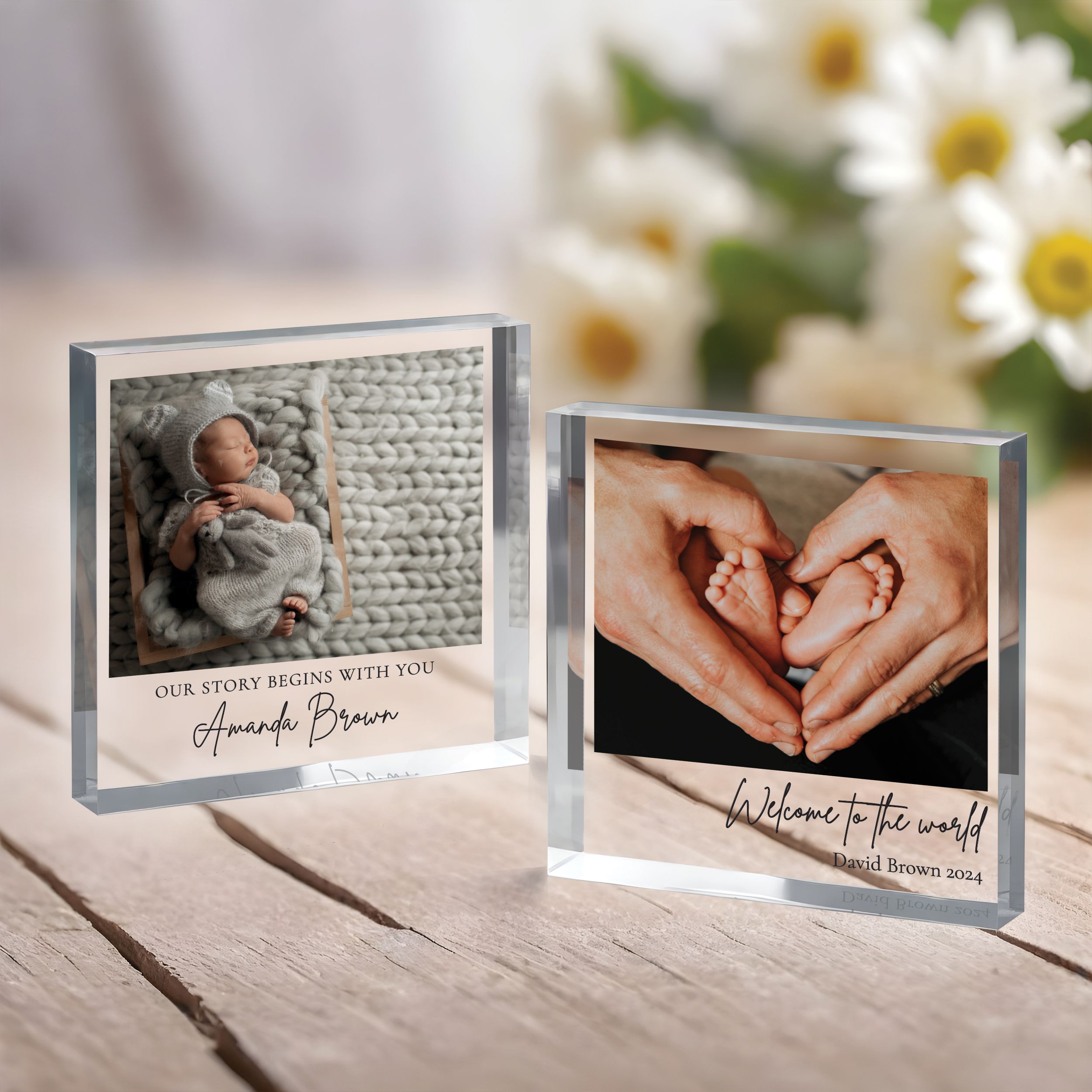 Baby Welcome to the World, Our Story Begins with you 3 New Baby Gift, Personalized Photo Acrylic Block, Nursery Decor