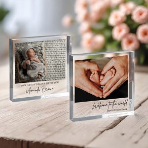 New Baby Gift, Personalized Photo Acrylic Block, Nursery Decor