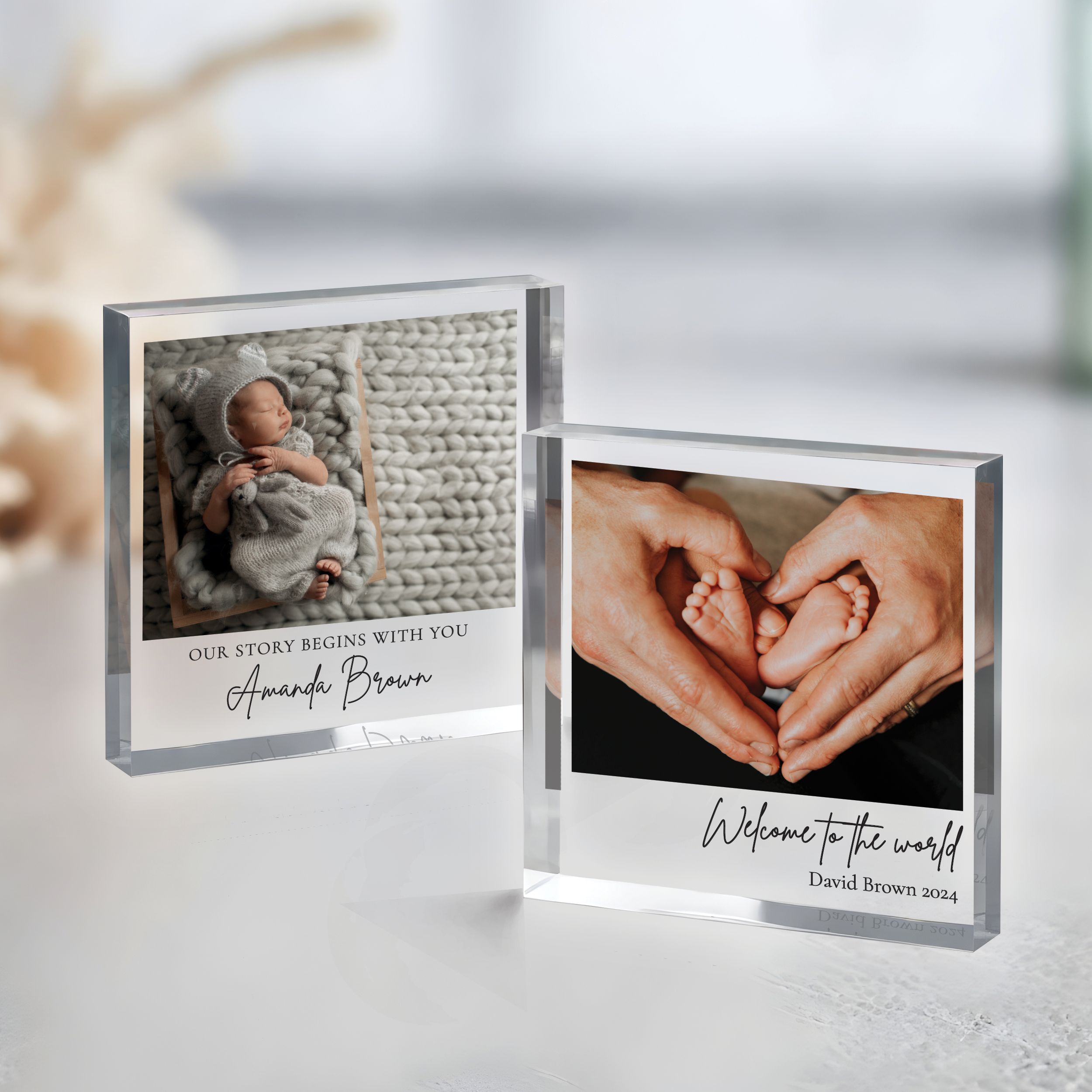 Baby Welcome to the World, Our Story Begins with you 5 New Baby Gift, Personalized Photo Acrylic Block, Nursery Decor