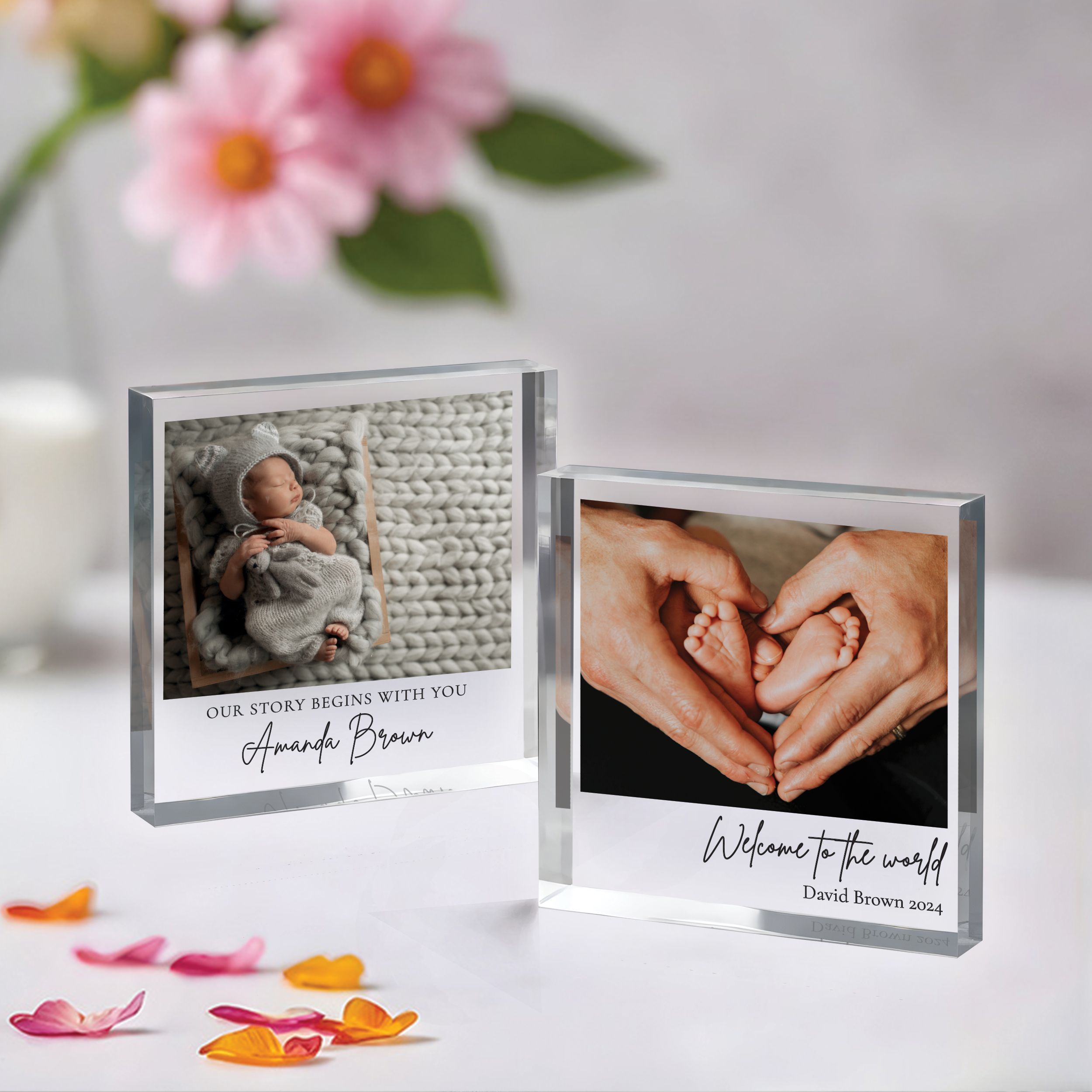 Baby Welcome to the World, Our Story Begins with you 6 New Baby Gift, Personalized Photo Acrylic Block, Nursery Decor