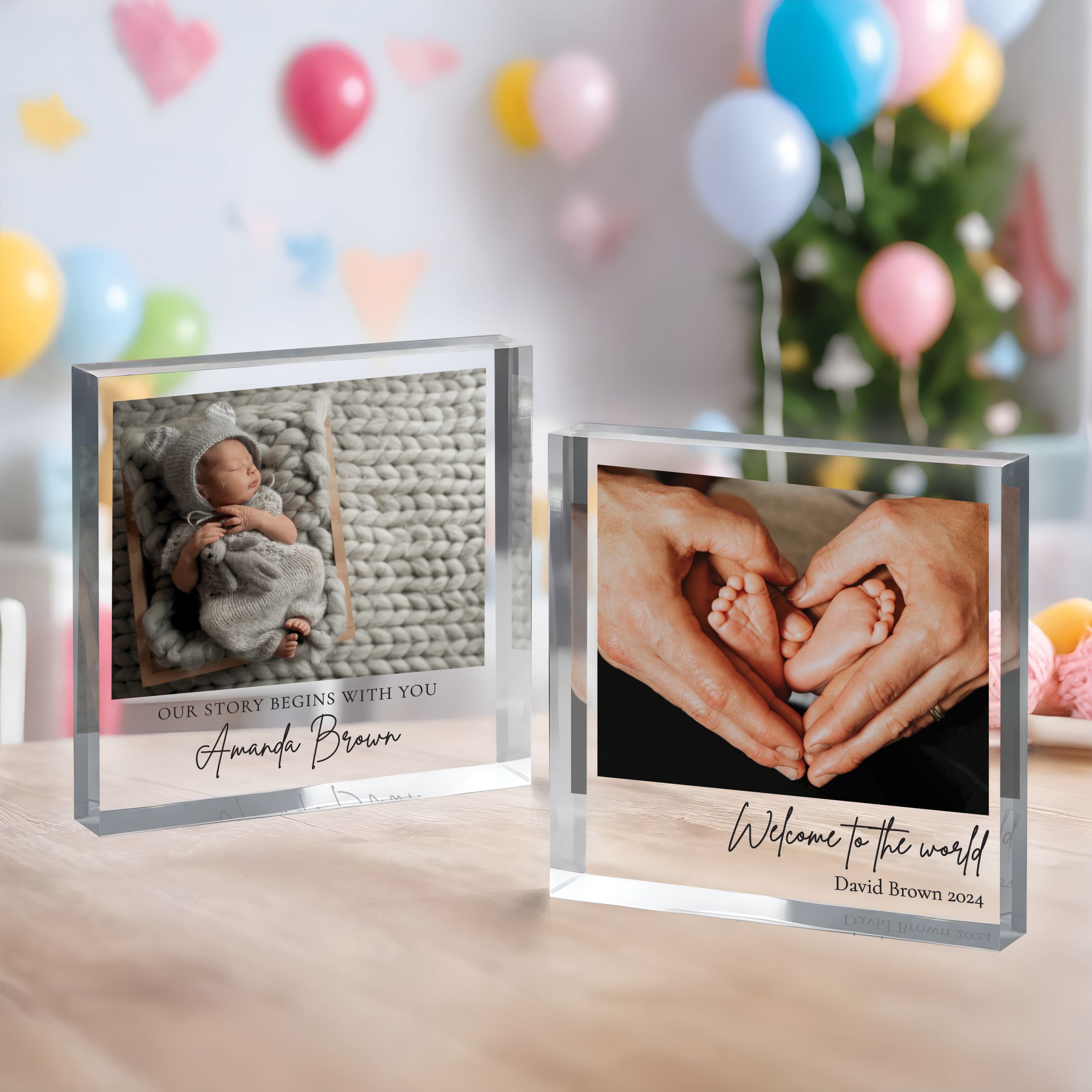 Baby Welcome to the World, Our Story Begins with you 7 New Baby Gift, Personalized Photo Acrylic Block, Nursery Decor