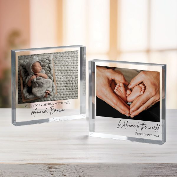 New Baby Gift, Personalized Photo Acrylic Block, Nursery Decor