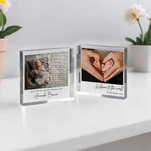 New Baby Gift, Personalized Photo Acrylic Block, Nursery Decor