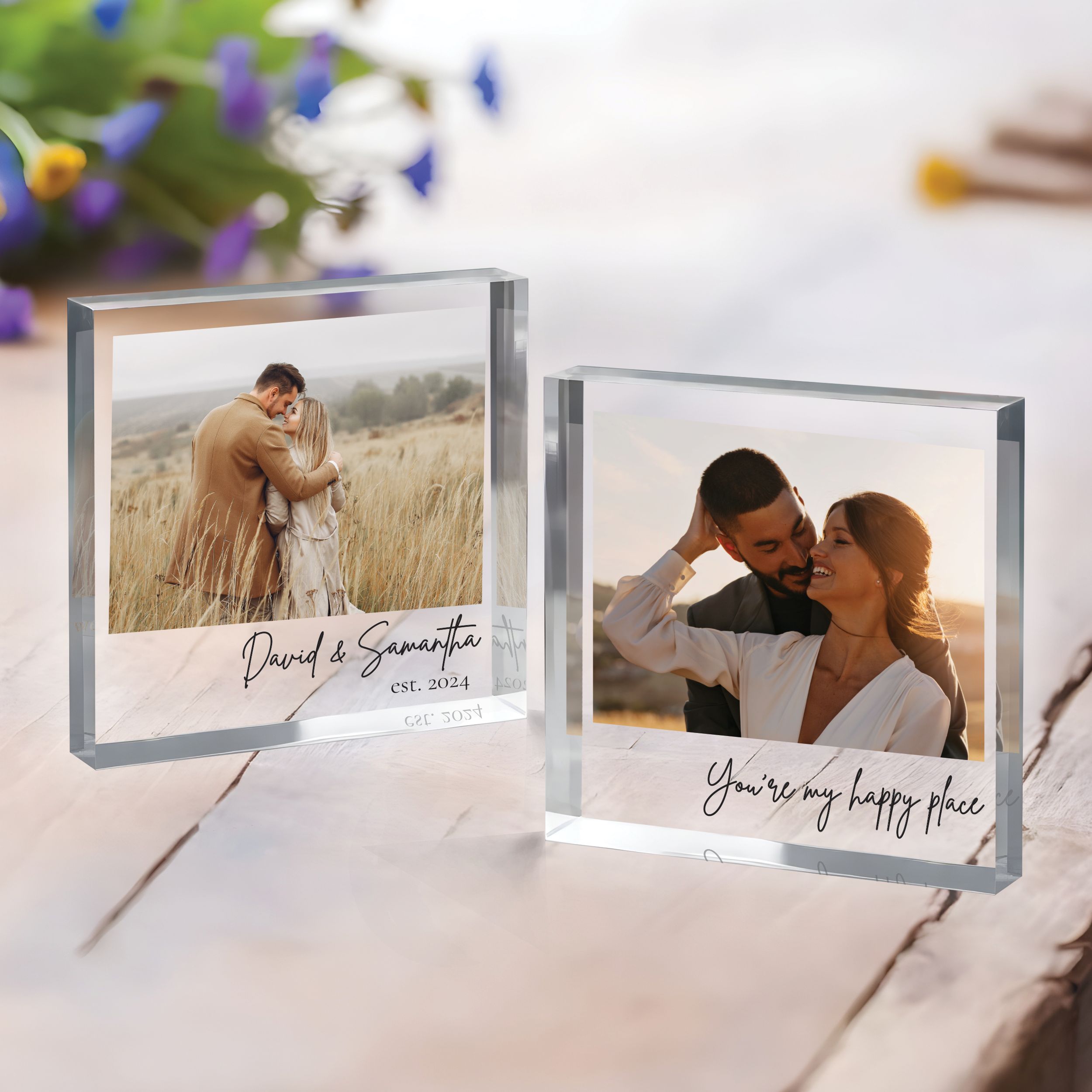 Couple Two Designs Square Plaque 1 Personalized Acrylic Photo Block, Custom Photo Acrylic Plaque