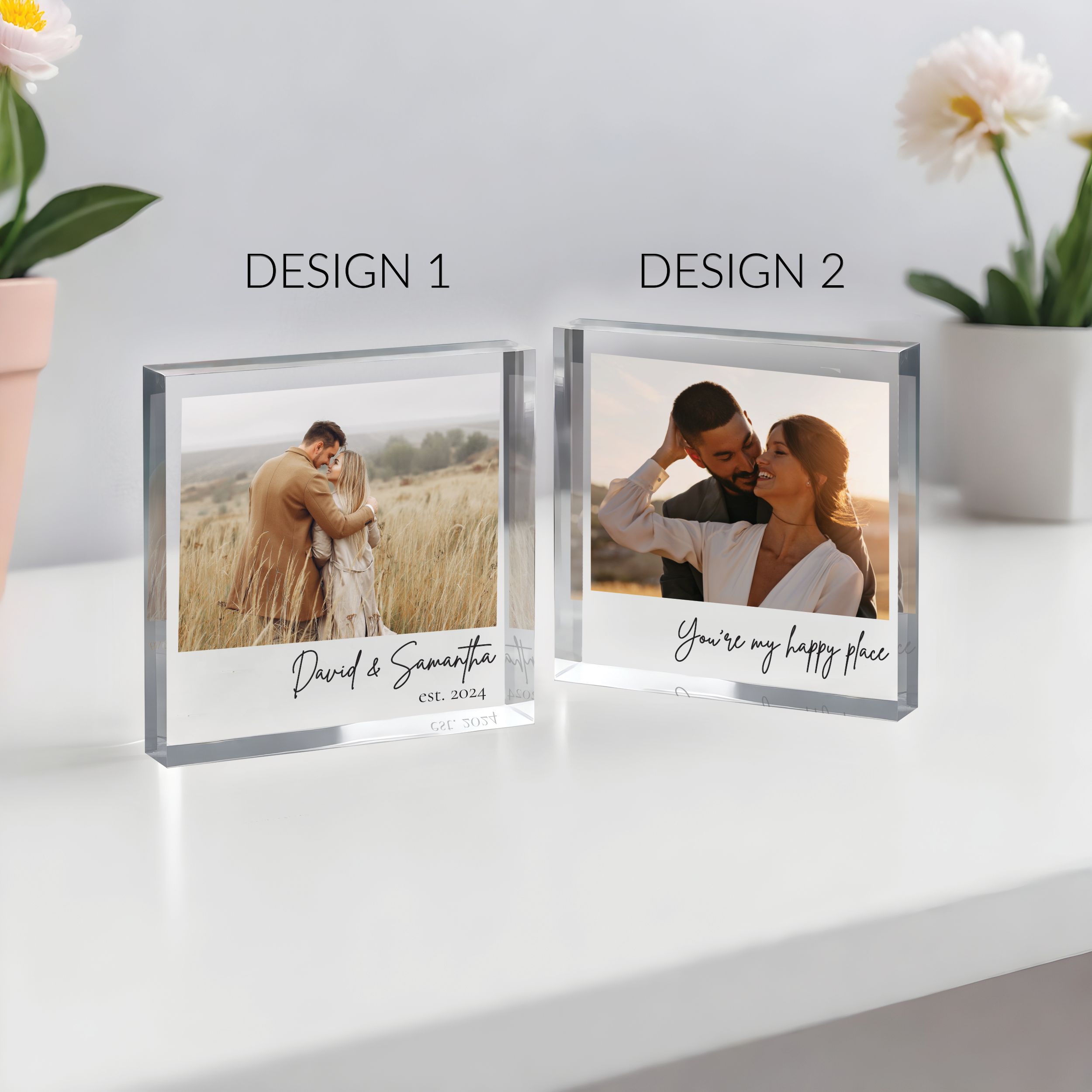 Couple Two Designs Square Plaque 11 Personalized Acrylic Photo Block, Custom Photo Acrylic Plaque