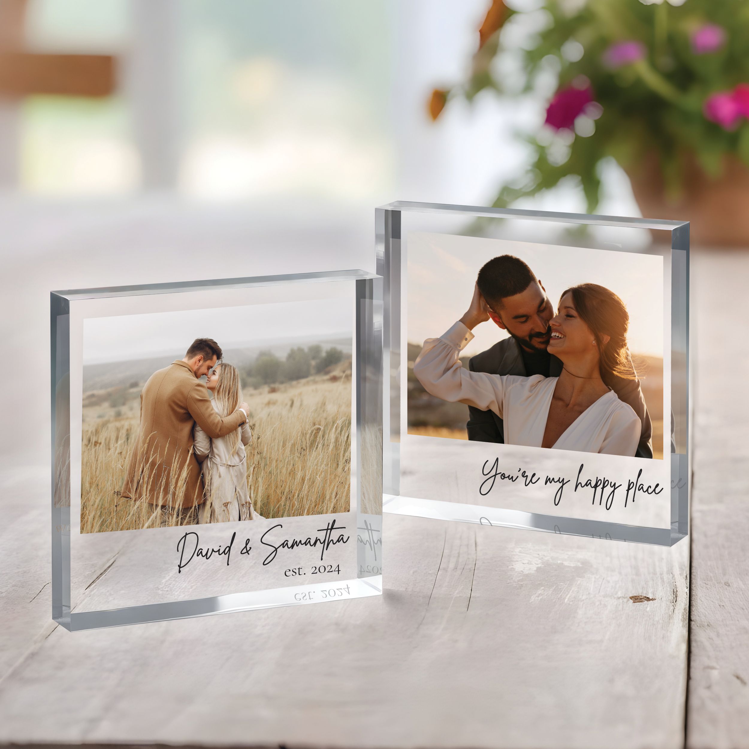 Couple Two Designs Square Plaque 2 Personalized Acrylic Photo Block, Custom Photo Acrylic Plaque
