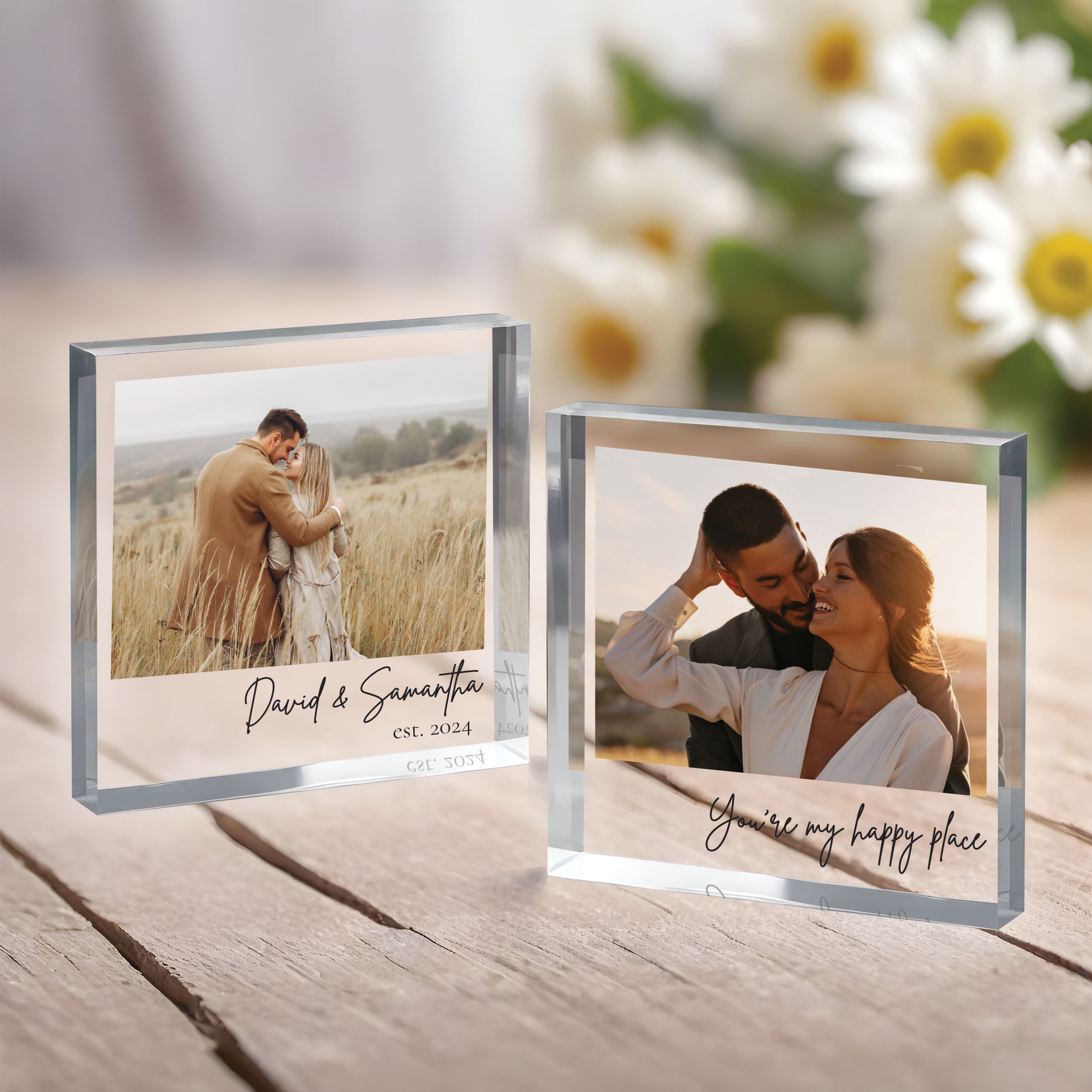 Couple Two Designs Square Plaque 3 Personalized Acrylic Photo Block, Custom Photo Acrylic Plaque