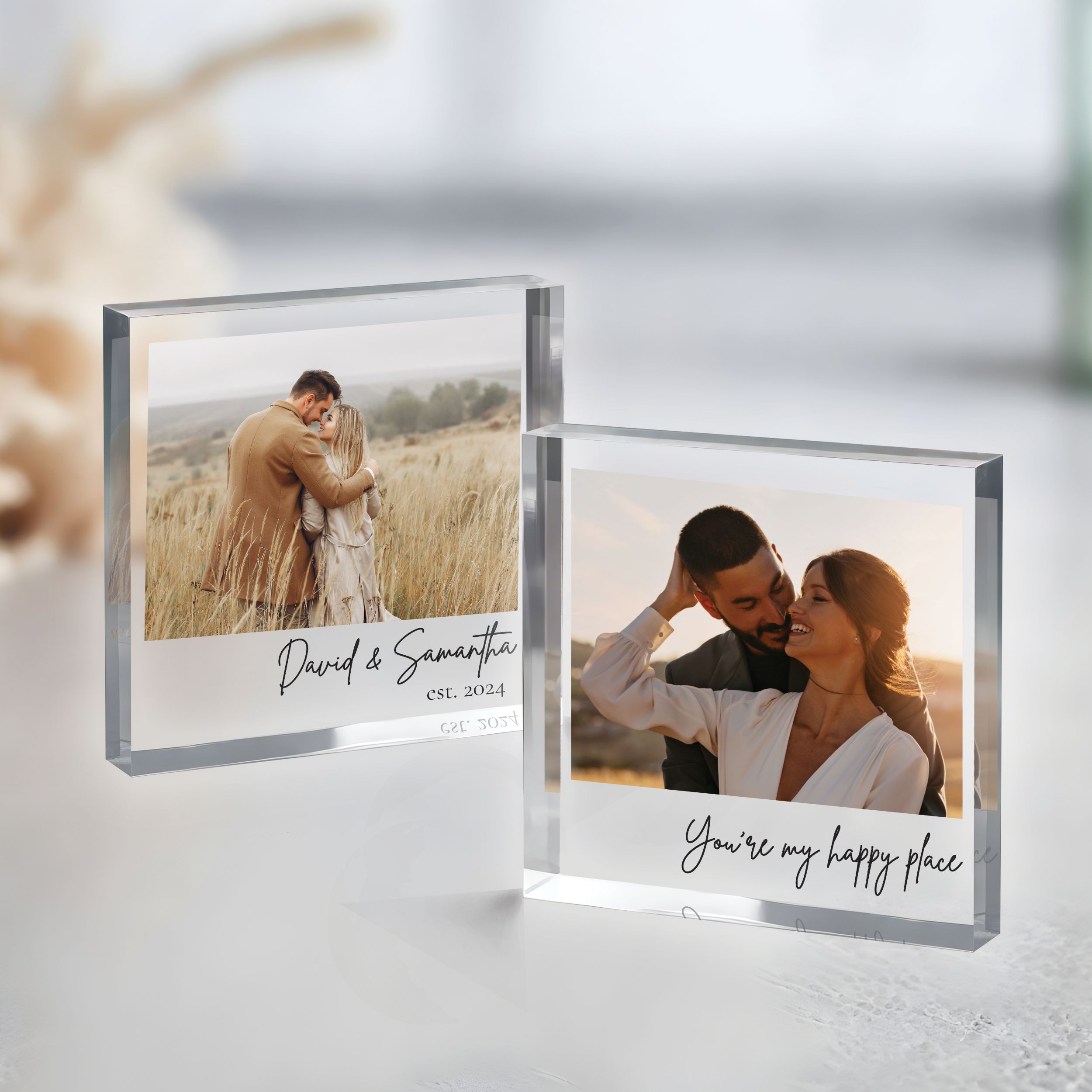 Couple Two Designs Square Plaque 5 Personalized Acrylic Photo Block, Custom Photo Acrylic Plaque