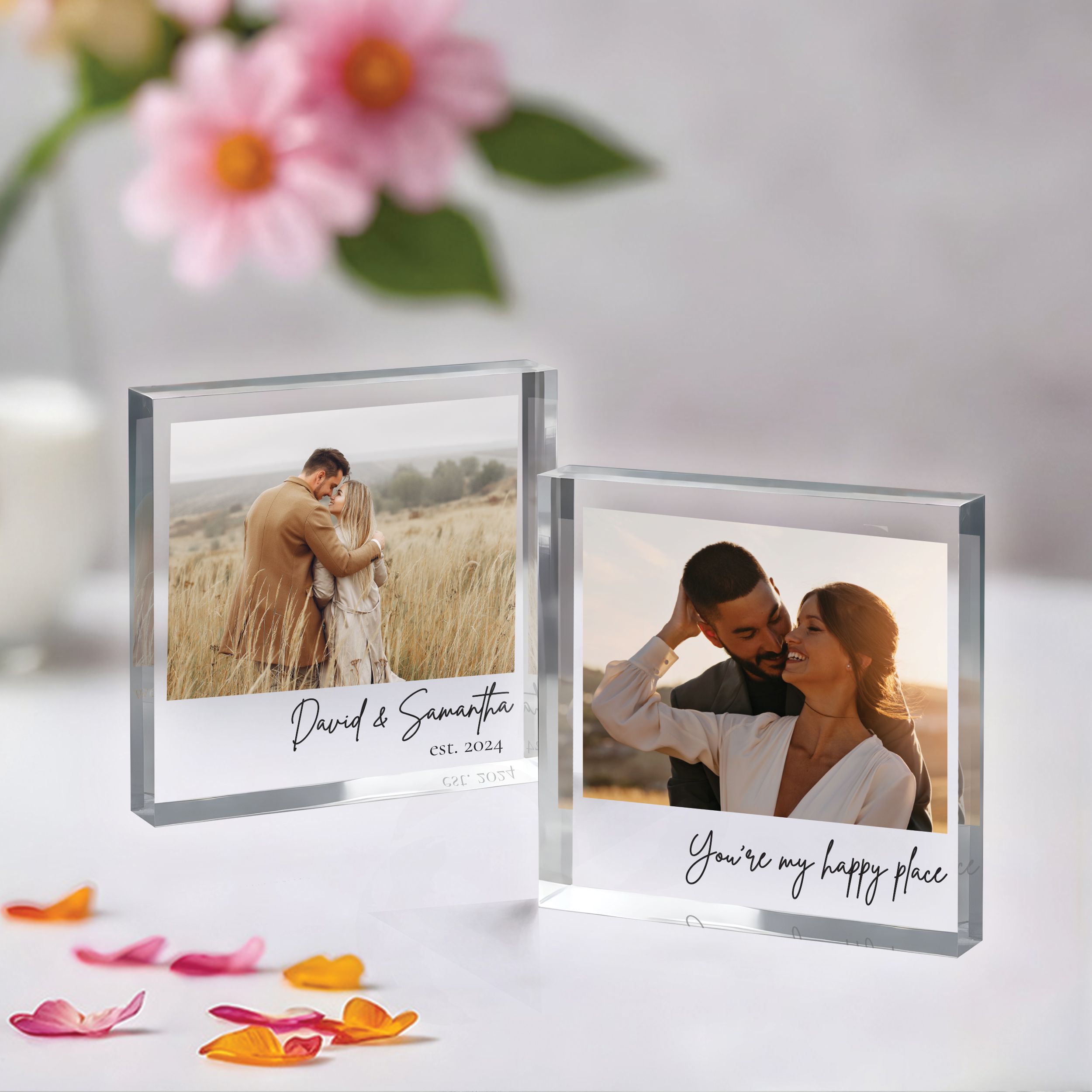 Couple Two Designs Square Plaque 6 Personalized Acrylic Photo Block, Custom Photo Acrylic Plaque