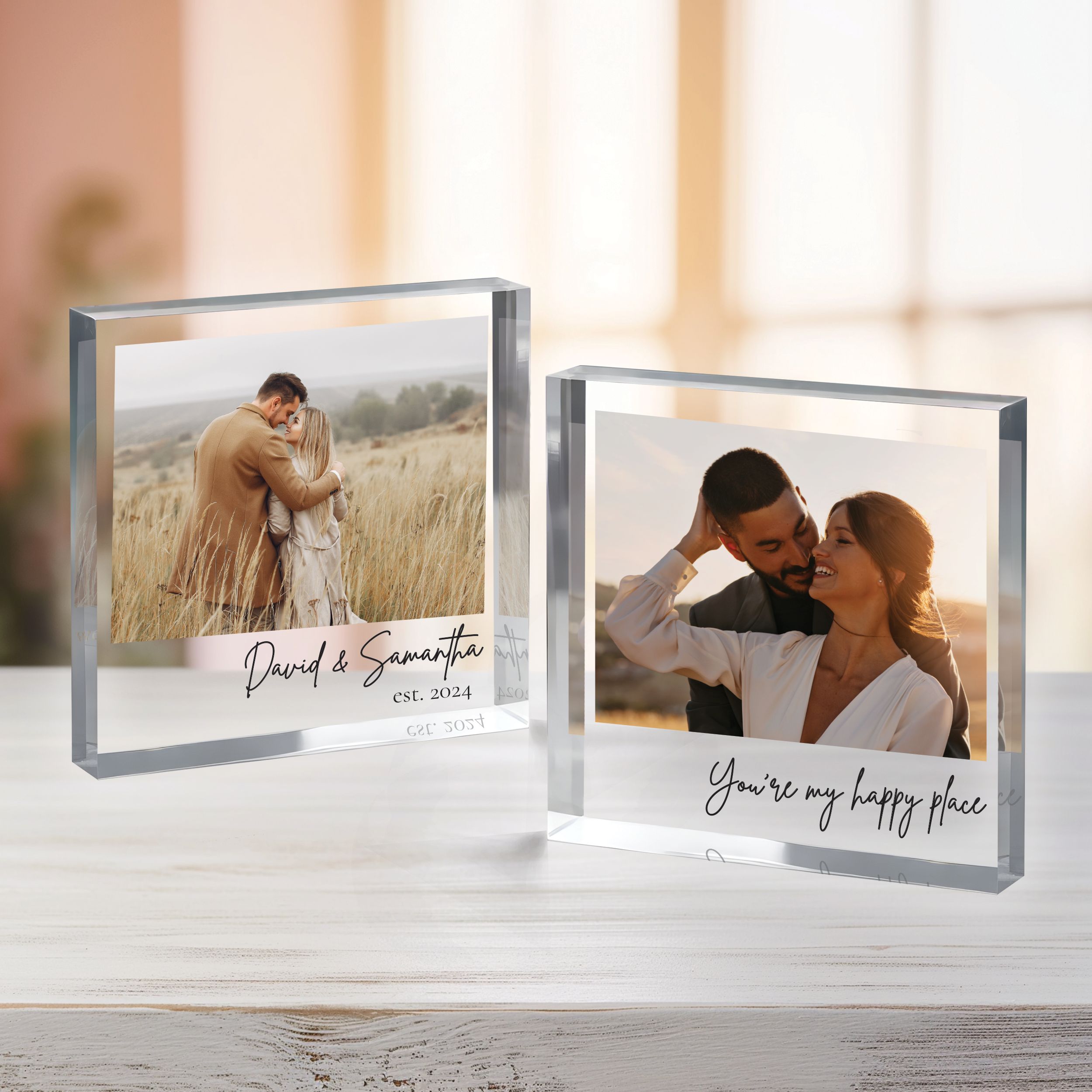 Couple Two Designs Square Plaque 8 Personalized Acrylic Photo Block, Custom Photo Acrylic Plaque