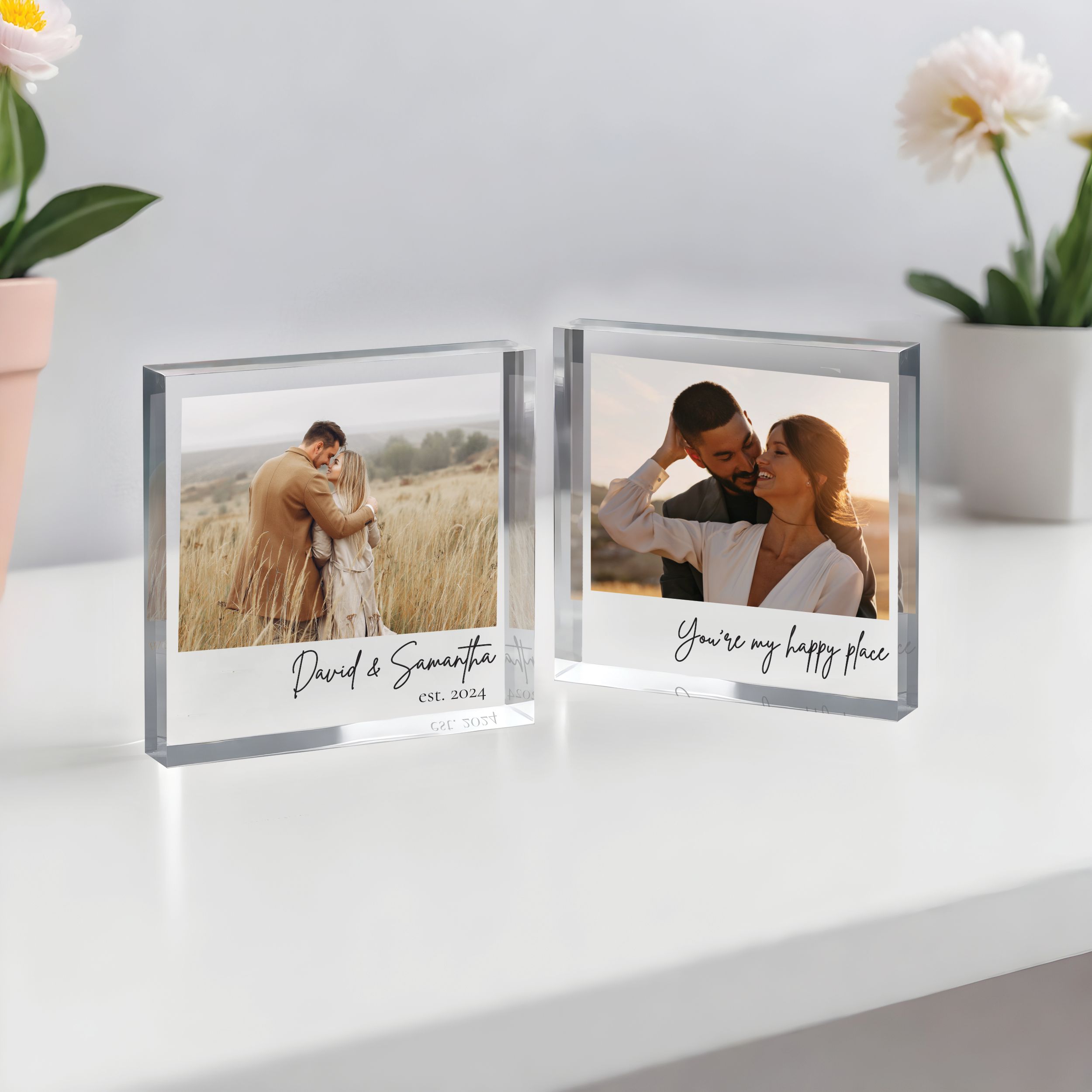 Couple Two Designs Square Plaque 9 Personalized Acrylic Photo Block, Custom Photo Acrylic Plaque