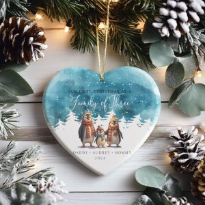 Penguin Family Christmas Ornament, Watercolor Christmas Gift