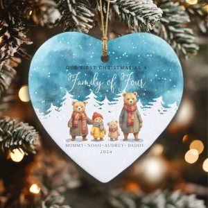 Bear Family Christmas Ornament, Watercolor Christmas Ornament