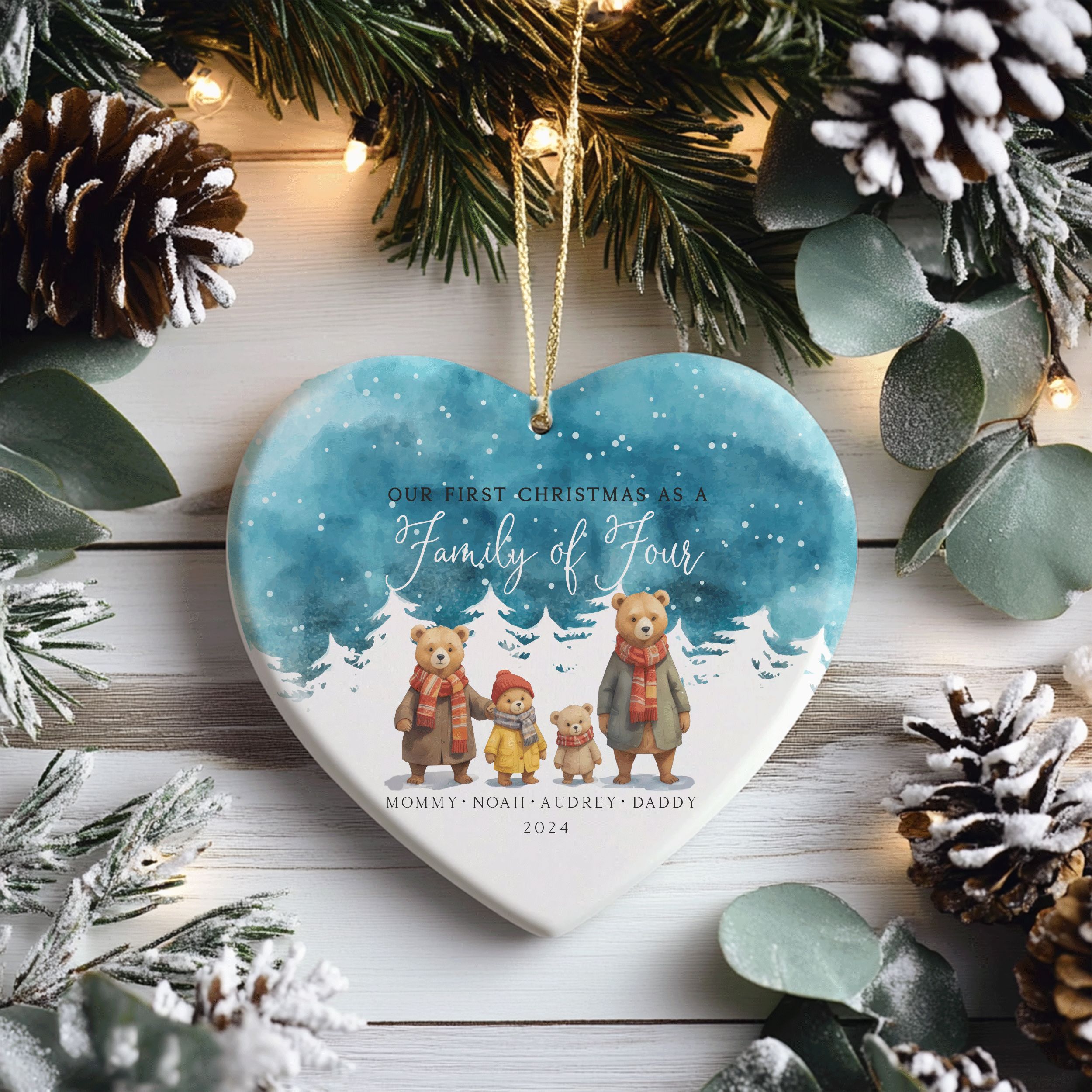 DTSP17---Family-of-Four_0001_Group-12 Bear Family Christmas Ornament, Watercolor Christmas Ornament