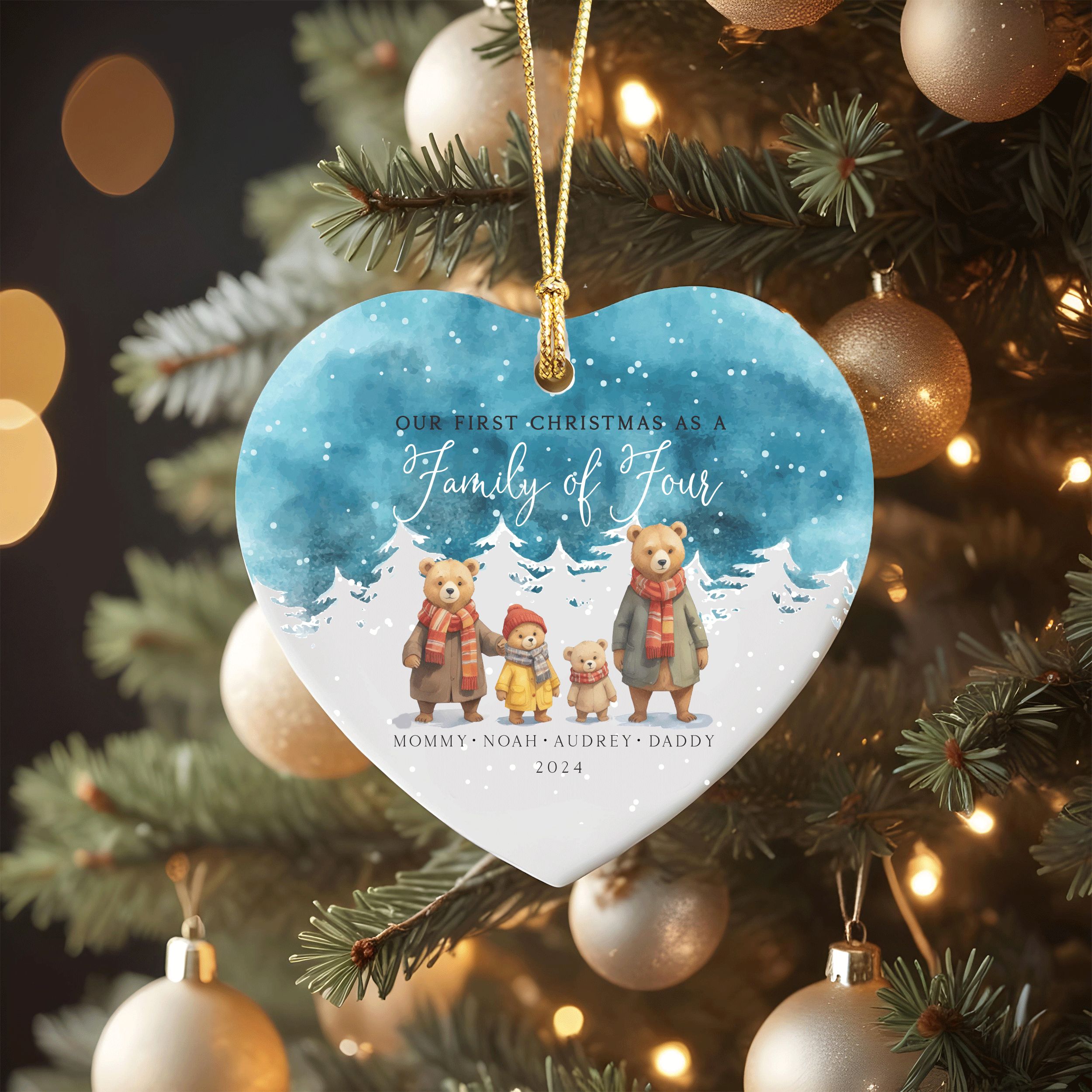 DTSP17---Family-of-Four_0002_Group-11 Bear Family Christmas Ornament, Watercolor Christmas Ornament