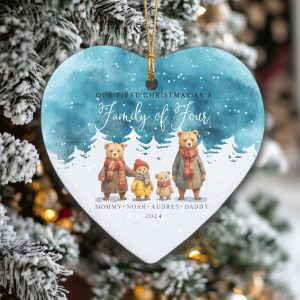 Bear Family Christmas Ornament, Watercolor Christmas Ornament
