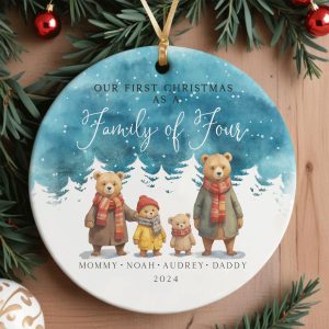 Bear Family Christmas Ornament, Watercolor Christmas Ornament