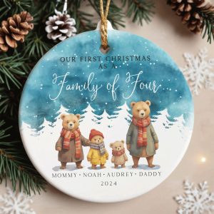Bear Family Christmas Ornament, Watercolor Christmas Ornament