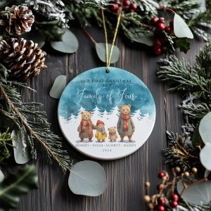 Bear Family Christmas Ornament, Watercolor Christmas Ornament