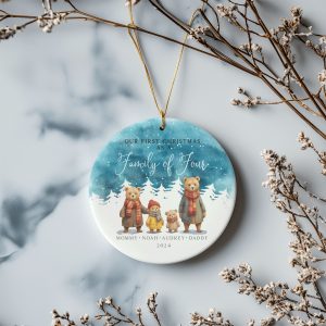 Bear Family Christmas Ornament, Watercolor Christmas Ornament