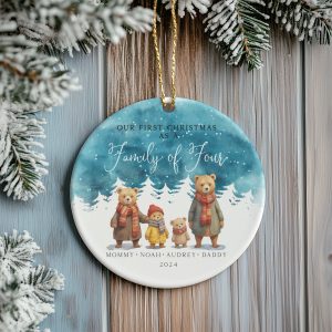Bear Family Christmas Ornament, Watercolor Christmas Ornament