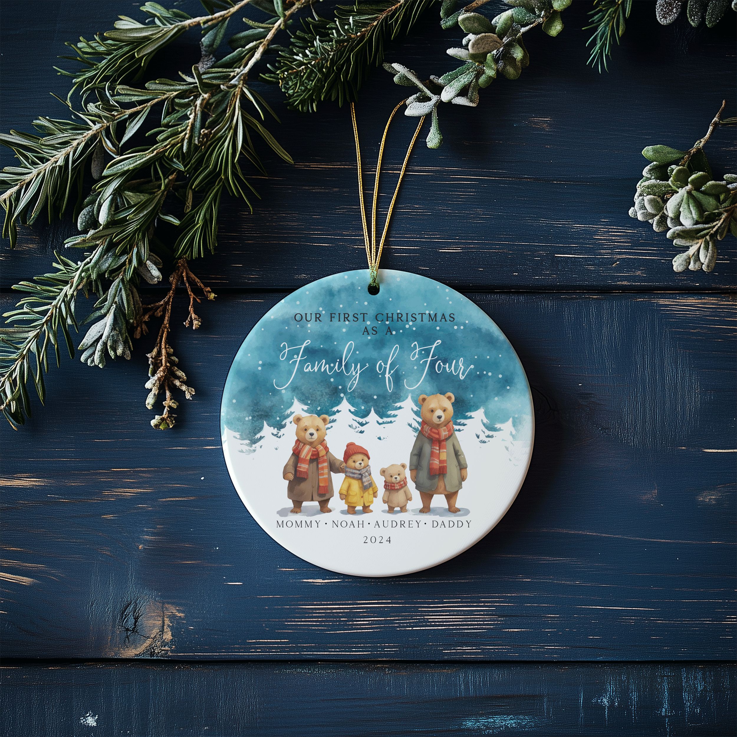 DTSP17---Family-of-Four_0009_Group-6 Bear Family Christmas Ornament, Watercolor Christmas Ornament
