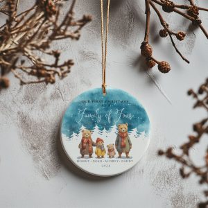 Bear Family Christmas Ornament, Watercolor Christmas Ornament