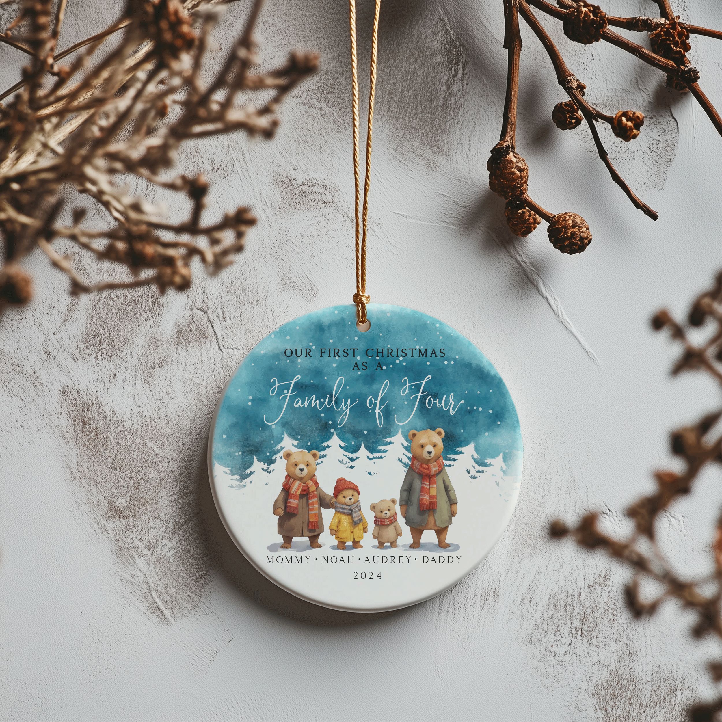 DTSP17---Family-of-Four_0010_Group-7 Bear Family Christmas Ornament, Watercolor Christmas Ornament