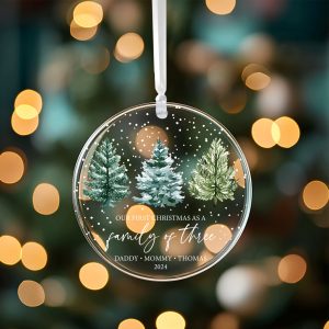 New Baby Christmas Ornament, Family of Three Christmas Gift