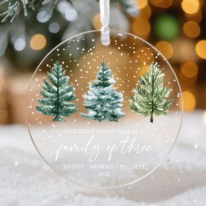 New Baby Christmas Ornament, Family of Three Christmas Gift