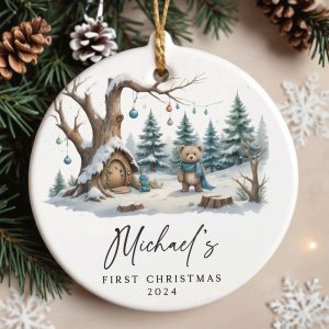 Baby Boy First Christmas Ornament, Bear Baby 1st Christmas Gift, Personalized Christmas Ornament
