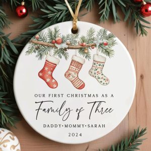 Personalized Family Christmas Ornament, Family of Three