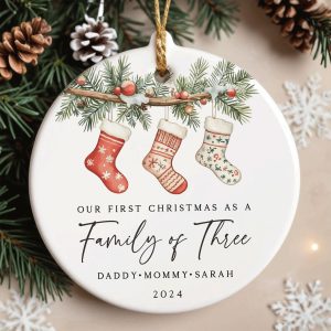 Personalized Family Christmas Ornament, Family of Three