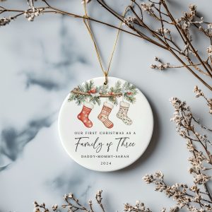 Personalized Family Christmas Ornament, Family of Three